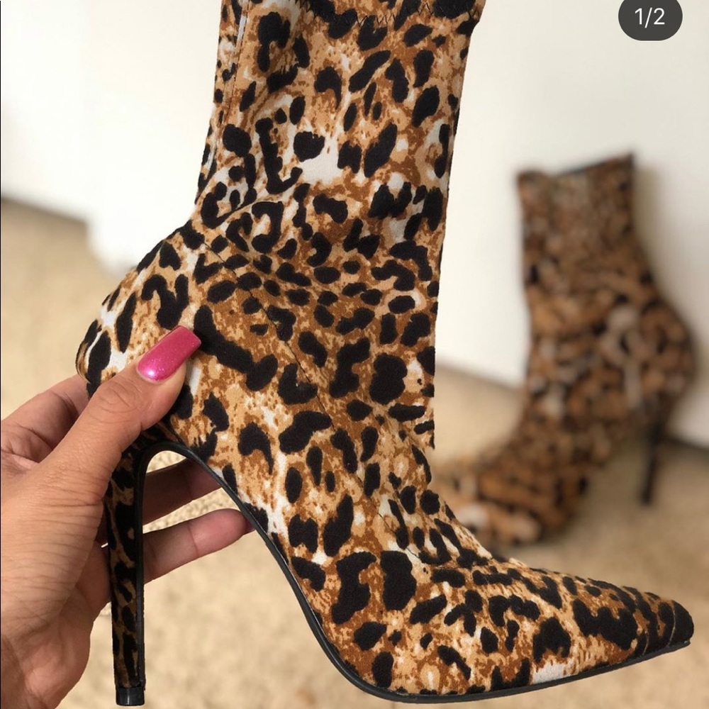 Leopard Print Stiletto Sock Boots